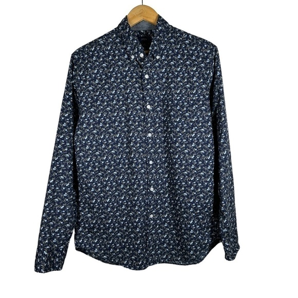 J.Crew Mens Navy Floral Button Down Shirt M - Picture 1 of 9